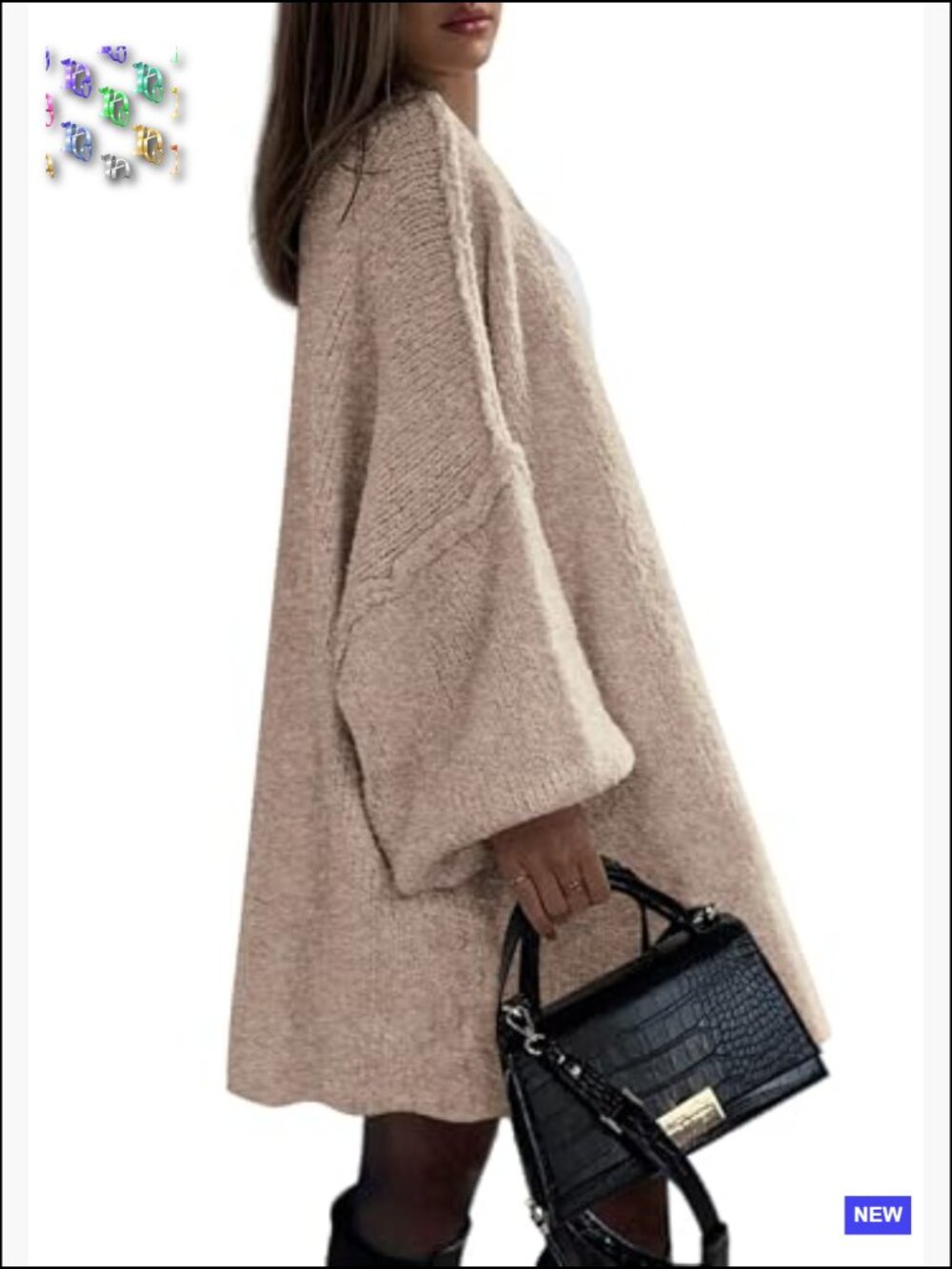 Oversized Long Cardigan Sweater Trendy Relaxed Fit Open Front Knit Jacket Coat - Picture 4 of 7